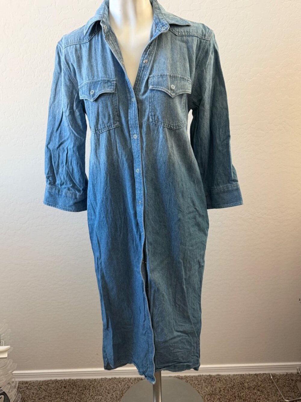 Capulet Womens Long Denim Shirt Dress With Pockets Button-Down XS